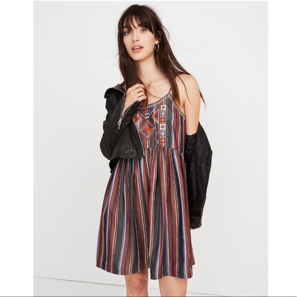 Madewell Embroidered Babydoll Cami Dress in Stripe - Picture 2 of 8